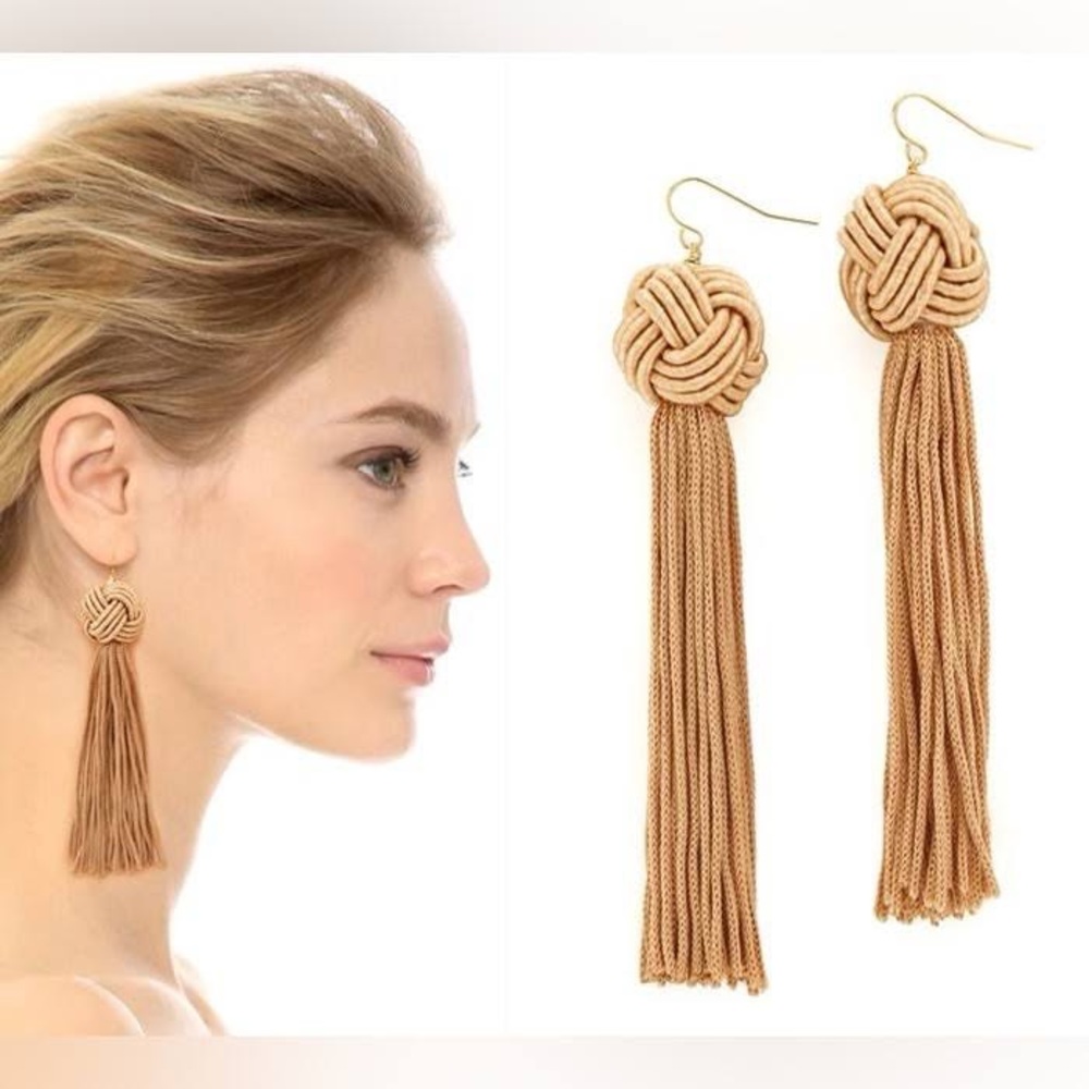Vanessa Mooney Astrid Knotted Tassel Earrings (Tan) Earrings